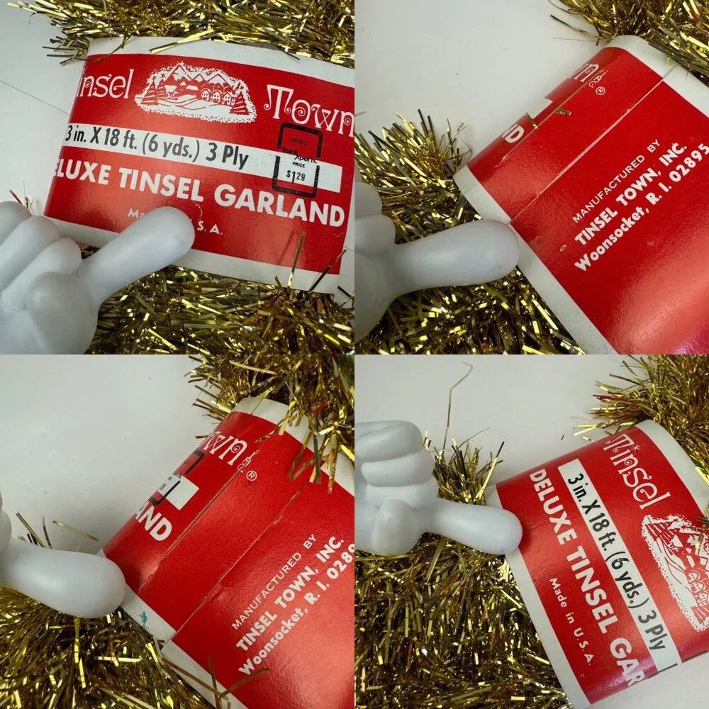 6 Vtg Gold Garland Tinsel Town 18 ft each Strand Christmas Holiday Prop USA Made